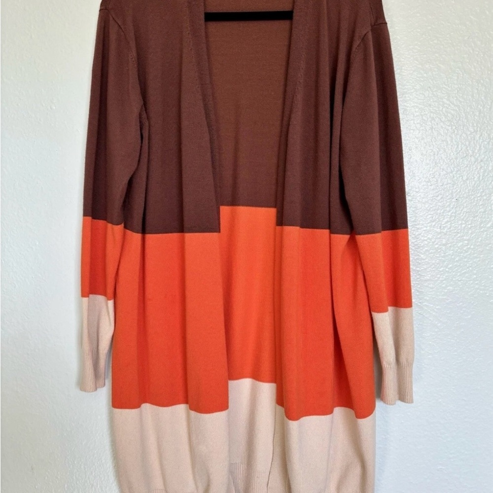 Elegant Brown and Orange Open Front Cardigan